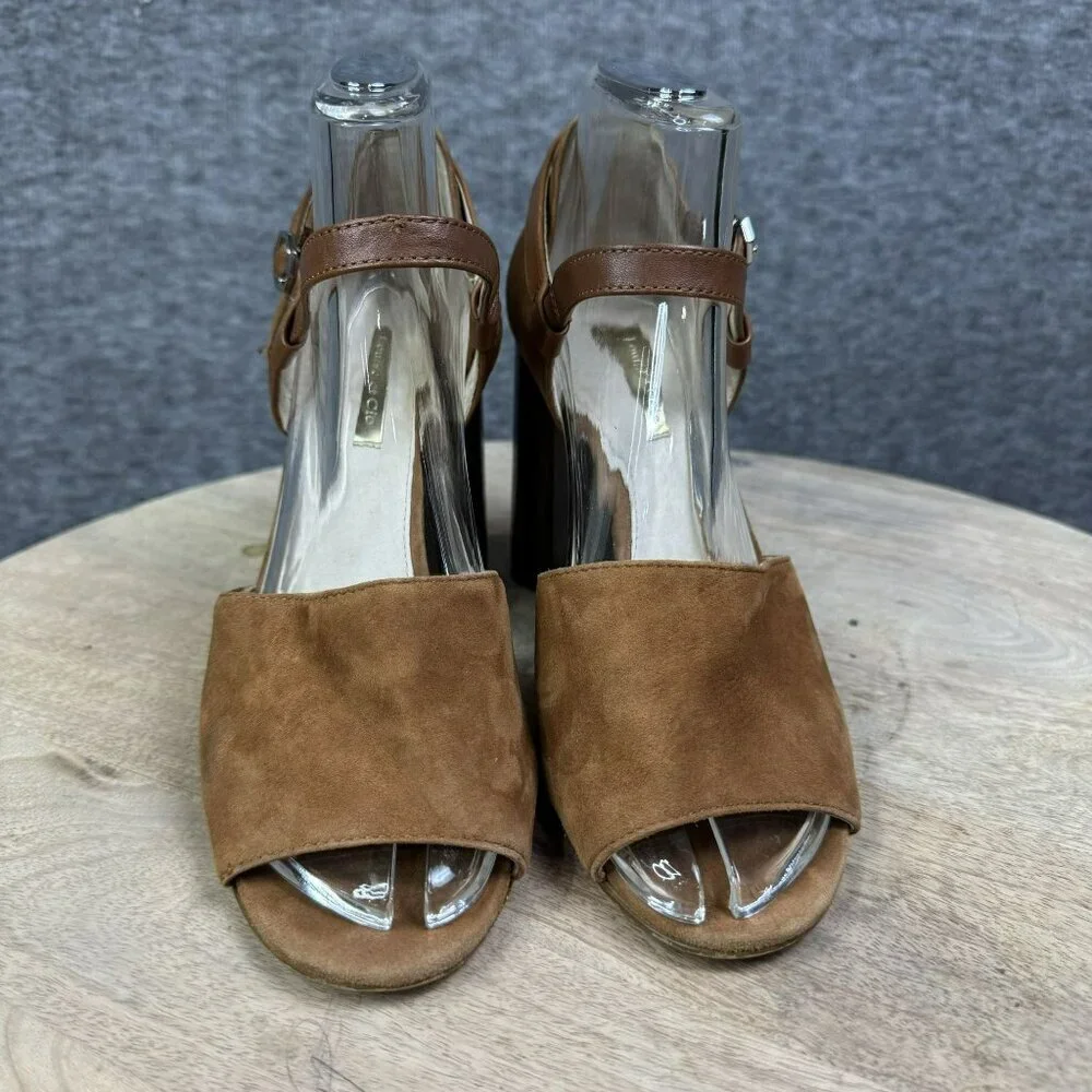Louise Et Cie 37 /  6.5M Brown tan Suede Peep Toe Heels Ankle Strap Stacked heel